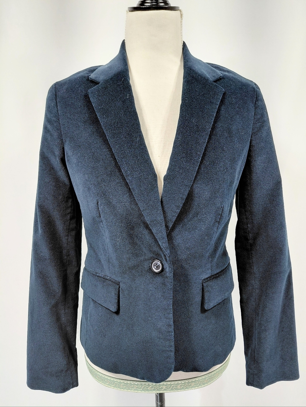 Banana Republic Navy Blue Velveteen One Button Blazer